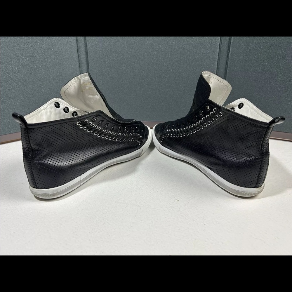 PRADA Womens 36.5 Black Perforated Leather High Top Sneakers Shoes Made in Italy - Picture 11 of 13